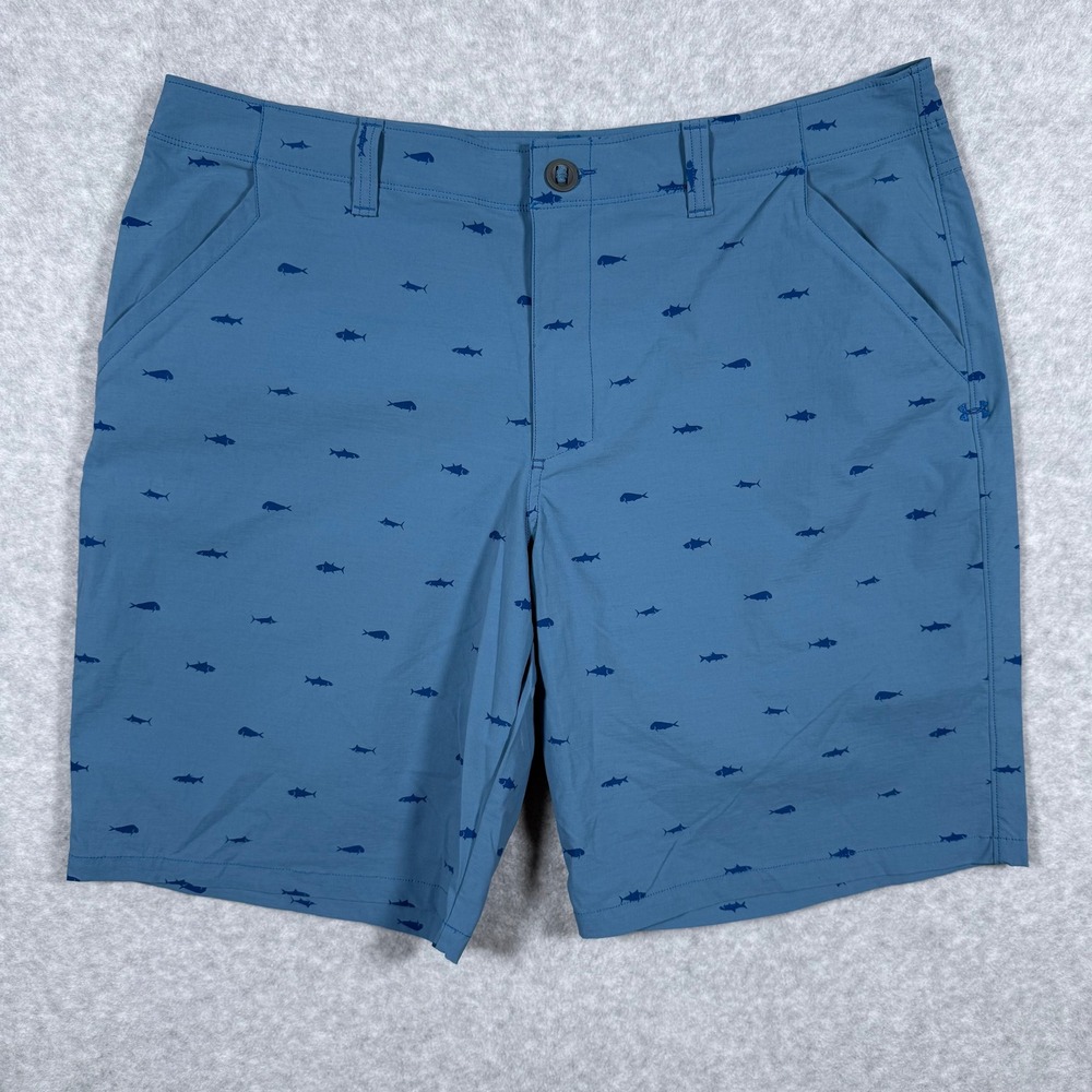 Under Armour Mens Blue Fish Print Golf Shorts Size 38 (Fits 37) All Over Marlin